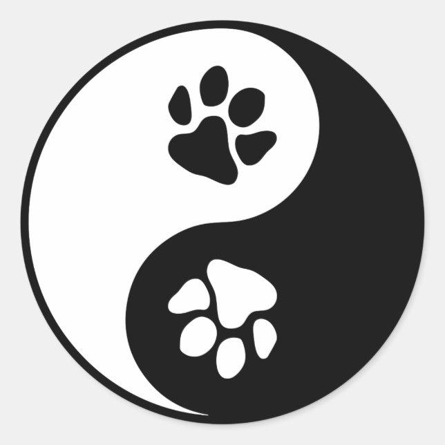 Pegatina redonda clásica de Yin Yang Paw (Anverso)