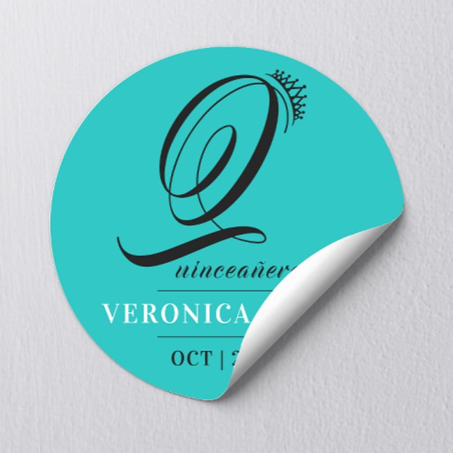 Pegatina Redonda Clásica elegante Tiara Turquoise 15.ª Quinceañera (Subido por el creador)