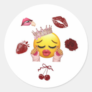 Pegatina redonda clásica Emoji Princesa Y2K