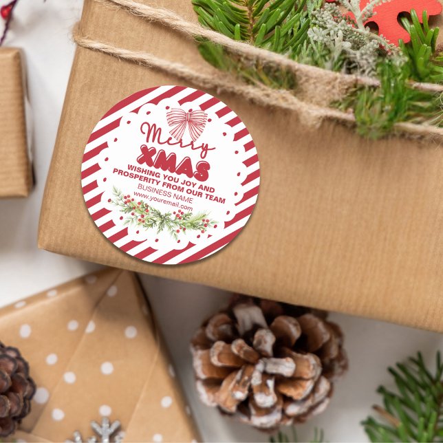 Pegatina Redonda Clásica Flora Blanca Roja Berries Xmas (Subido por el creador)