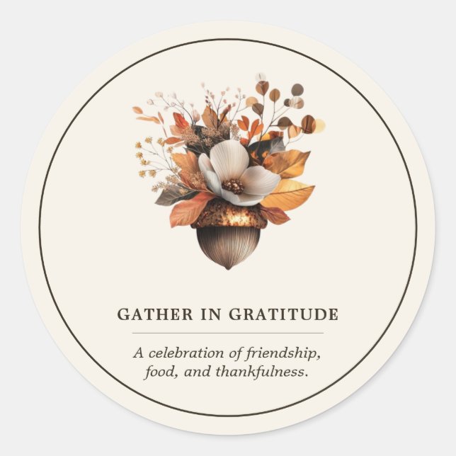 Pegatina redonda clásica floral de bellota rústica (Anverso)