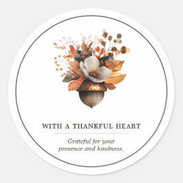 Pegatina redonda clásica floral de bellota rústica