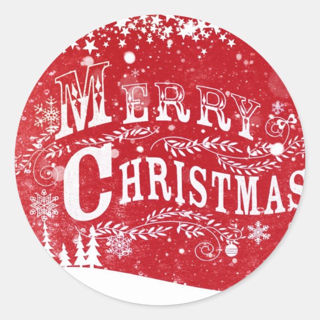 Pegatina Redonda Clásica Navidad blanca y roja (Anverso)