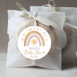 Pegatina redonda clásica para baby shower arcoíris