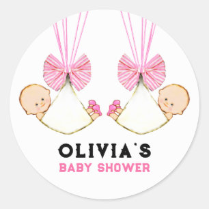 Pegatina redonda clásica para baby shower de gemel