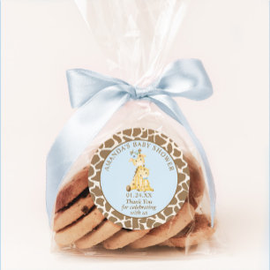 Pegatina redonda clásica para baby shower de jiraf