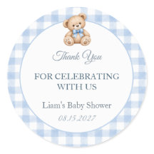 Pegatina redonda clásica para baby shower de oso e