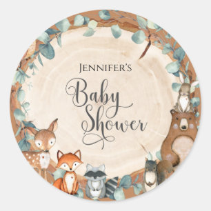 Pegatina redonda clásica para baby shower en el bo