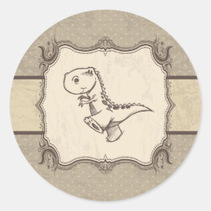 Pegatina redonda clásica retro vintage de dinosaur