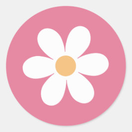 Pegatina redonda clásica rosa Retro Daisy