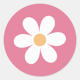 Pegatina redonda clásica rosa Retro Daisy