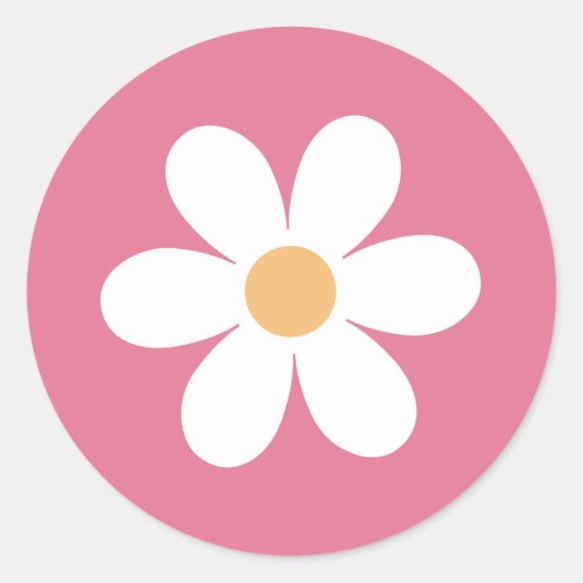 Pegatina redonda clásica rosa Retro Daisy (Anverso)