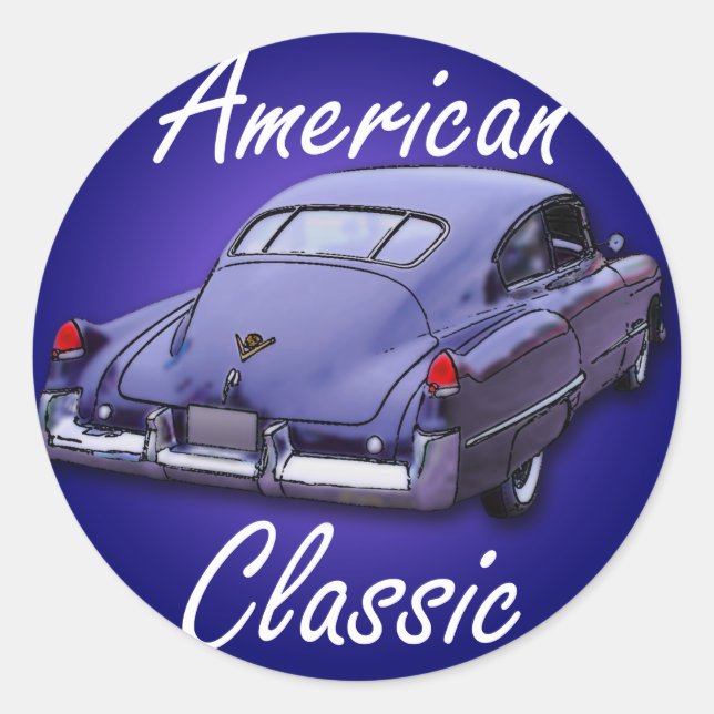 Pegatina Redonda Clásico Americano de Cadillac 1949 (Anverso)