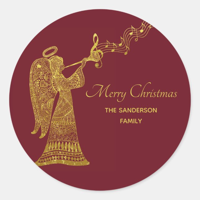 Pegatina Redonda Clásico Ángel de Oro con música (Anverso)