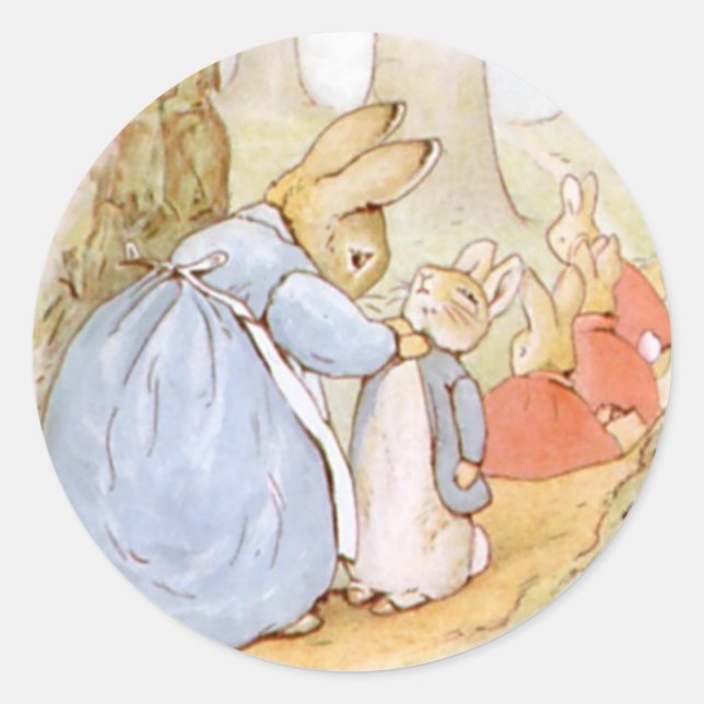 Pegatina Redonda Clásico Beatrix Potter Cute Bunny (Anverso)