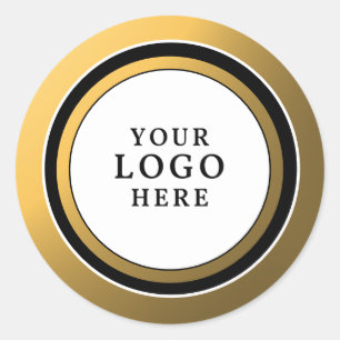 Pegatina Redonda Clásico Blanco Negro Y Oro Tu Logo Marcado