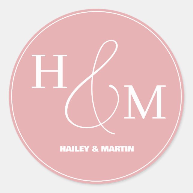 Pegatina Redonda Clásico Boda Monograma Moderno Elegante Simple (Anverso)