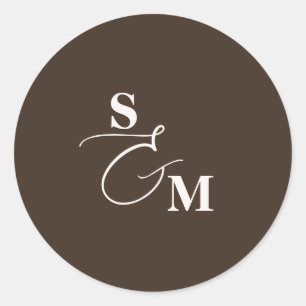 Pegatina Redonda Clásico Bodas de Ampersand de Letra de Monograma