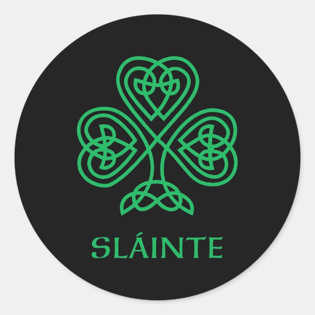 Pegatina Redonda Clásico Celta Knot Irish Shamrock Green Shamrock (Anverso)