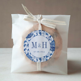 Pegatina Redonda Clásico Chinoiserie Monograma Favor de la Boda