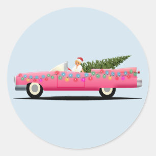 PEGATINA REDONDA CLÁSICO COCHE DE COCHE ROSA CLASIFICADOS CHRISTMAS