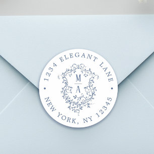 Pegatina Redonda Clásico Crest Floral Azul Polvoriento Dirección de