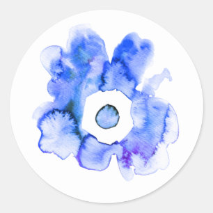 Pegatina Redonda Clásico de acuarela floral de arte abstracto dibuj