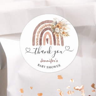 Pegatina Redonda Clásico de Baby Shower neutro de género arcoiris B