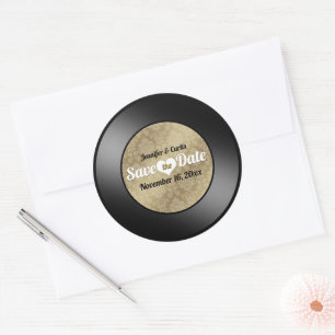 Pegatina Redonda Clásico de boda de registro de vinilo retro guarda
