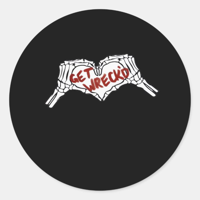 Pegatina Redonda Clásico de corazón de mano de esqueleto arruinado (Anverso)