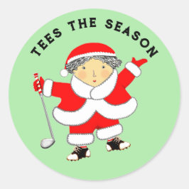 Pegatina Redonda Clásico de Golf Femenino de Navidad Round Sticker