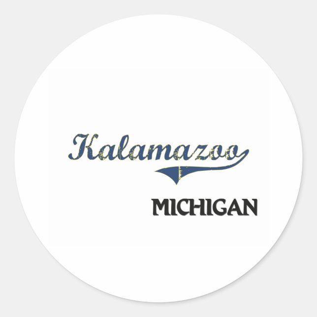 Pegatina Redonda Clásico de la ciudad de Kalamazoo Michigan (Anverso)
