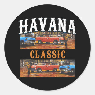 Pegatina Redonda Clásico de La Habana - Arte cubano de coches de ép