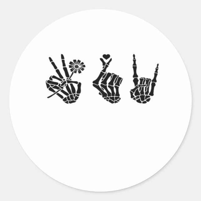 Pegatina Redonda Clásico De Las Manos De Esqueleto De La Paz Y El R (Anverso)