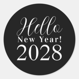 Pegatina Redonda Clásico de Nochevieja Negro y Blanco