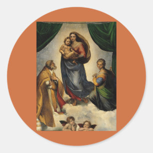 Pegatina Redonda Clásico de Raphael "Sistine Madonna" (alrededor de