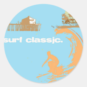 Pegatina Redonda clásico de surf
