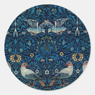 Pegatina Redonda Clásico de tapiz de aves azules de William Morris