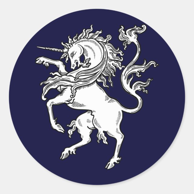Pegatina Redonda Clásico de Unicornio (Anverso)