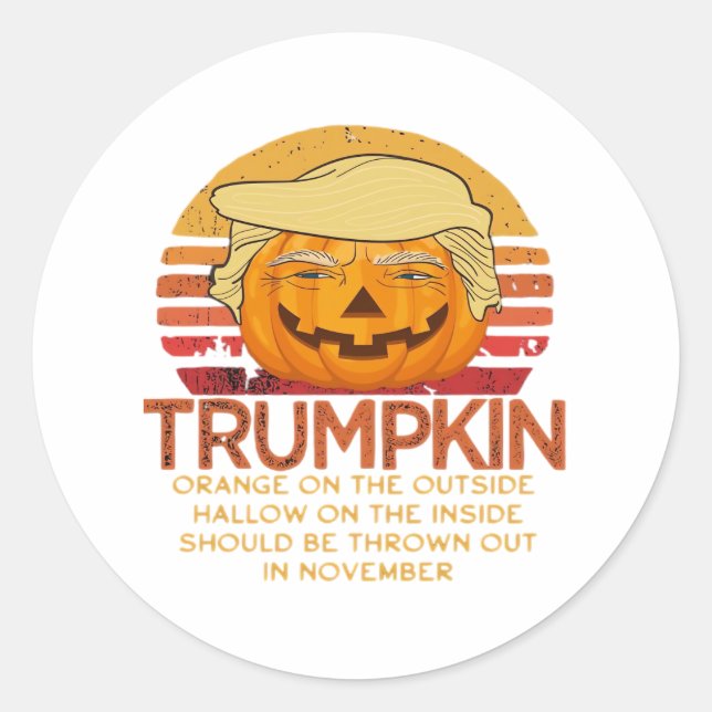 Pegatina Redonda Clásico divertido de Trumpkin Halloween - Calabaza (Anverso)