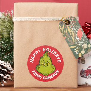 Pegatina Redonda Clásico El Grinch   Feliz Navidad
