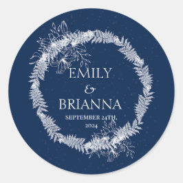 Pegatina Redonda Clásico Elegante Formal Azul Marino Nombre