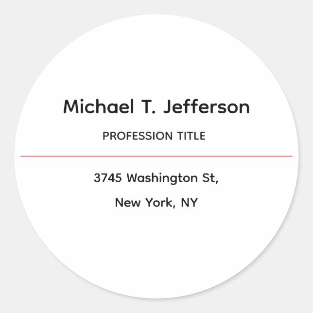 Pegatina Redonda Clásico Elegante Llanura Simple Blanco (Anverso)