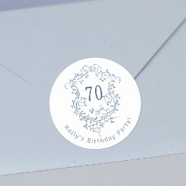 Pegatina Redonda Clásico Escudo floral azul francés 70 cumpleaños
