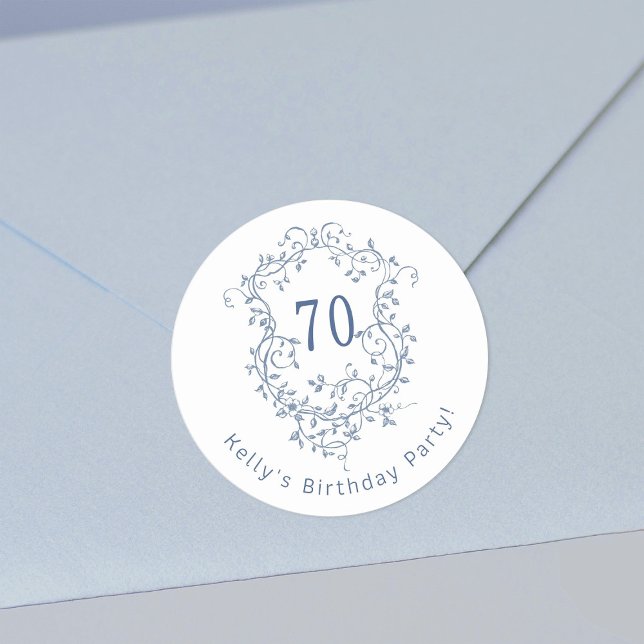 Pegatina Redonda Clásico Escudo floral azul francés 70 cumpleaños (Subido por el creador)