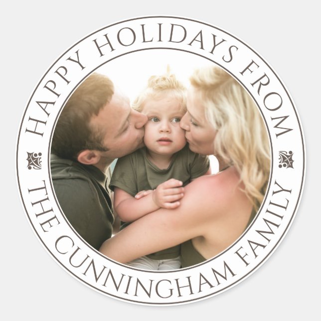 Pegatina Redonda Clásico Feliz Festividad Saludable | Foto Personal (Anverso)