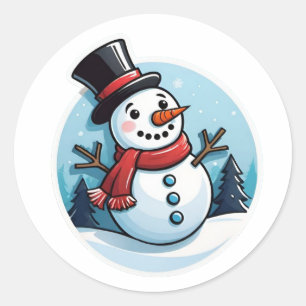 Pegatina Redonda Clásico Feliz Snowman