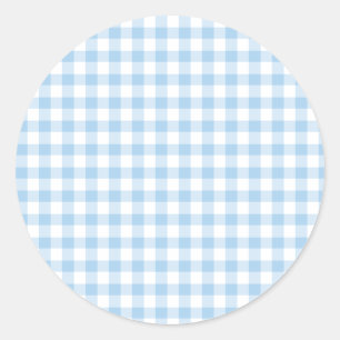 Pegatina Redonda Clásico Gingham Baby Blue