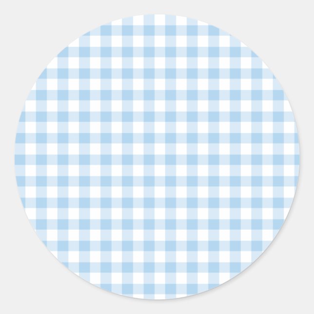 Pegatina Redonda Clásico Gingham Baby Blue (Anverso)