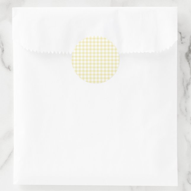 Pegatina Redonda Clásico Gingham Butter Yellow (Bolso)